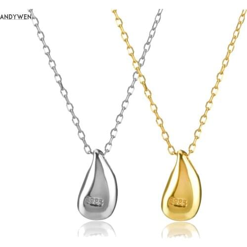 ANDYWEN 100% 925 Sterling Silver Gold Water Drop Pendant Charm Necklace Long Chain Jewelry 2020 Fine Luxury Ovals Jewels