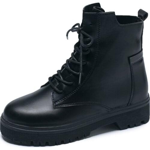 PUPUDA Front Lace-up Short Boots Women Round-toe Mid-eeled Muffin Bottom Women Shoes Simple Fashion Women Boots