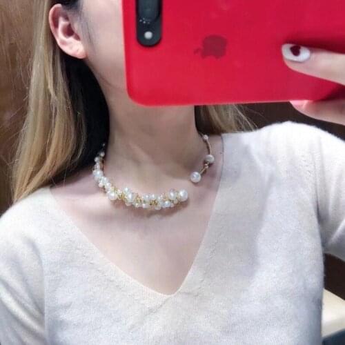 Hot sell 2021 designer open ends adjustable size gold natural white genuine pearl beads handmade exaggerate cool girl jewelry