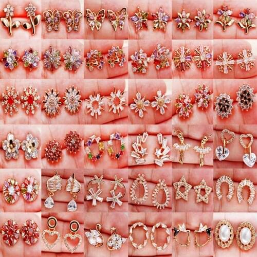 Luxury Stud Earrings for Women Gold Color moon Earring with white Zircon Trendy Jewelry for Party Wedding Anniversary Gift