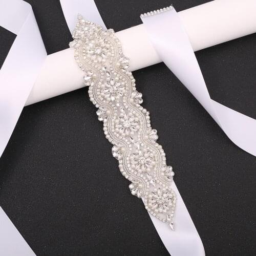 SESTHFAR Silver Crystal Rhinestone Wedding Belt Ribbon Bridal Belt Sash for Wedding Gown Women Accessories