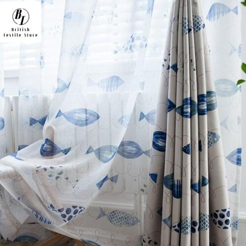 Modern Custom Curtains for Living Room Bedroom Simple and Fresh Ocean Fish Printing Curtains Thickening Shading