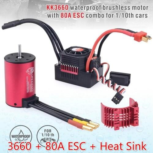 Surpass Hobby KK Waterproof ESC Brushless Motor 3660 2200/2600/3100KV 3.175mm with 80A ESC Heat Sink for 1/10 RC Car Tamiya