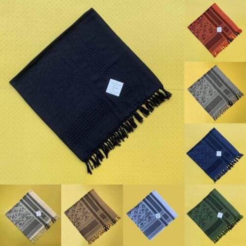 Tactical Arab Cotton Shemags Hunting Military Shemagh Face Neckwarmer Palestinian Keffiyeh For Mens Womens Scarf Desert Black