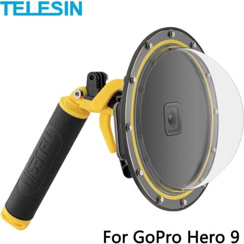 TELESIN 6'' Dome Port 30M Waterproof Housing Diving Case with Bubble Floating Grip Trigger for GoPro Hero 9 Black Camera