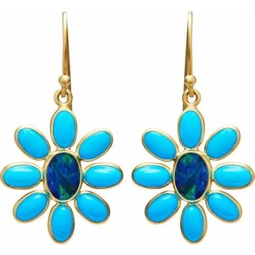 Partysu Style All Match Drop Earrings Stylish Blue Enamel Flower Dangle Earring for Women Dance Party Trendy Jewelry Gift K5D496