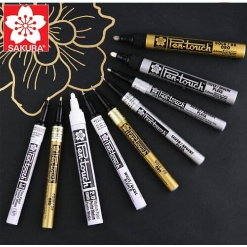 1pc Sakura Permanent Paint Marker 0.7/1/2mm Waterproof Mark Tires CD Glass Painting Office Stationery Gold Silver White Oily Pen