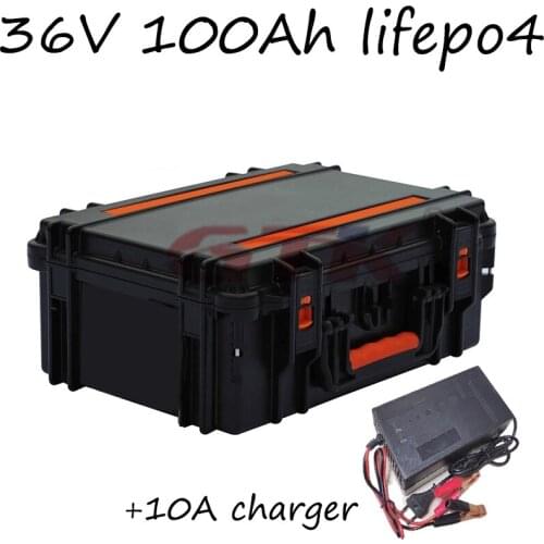 Waterproof 36V 100Ah Lifepo4 3.2V Li-po battery pack bms 12s for 3000W fishing boats trolling mortor outdoor camping+10A Charger