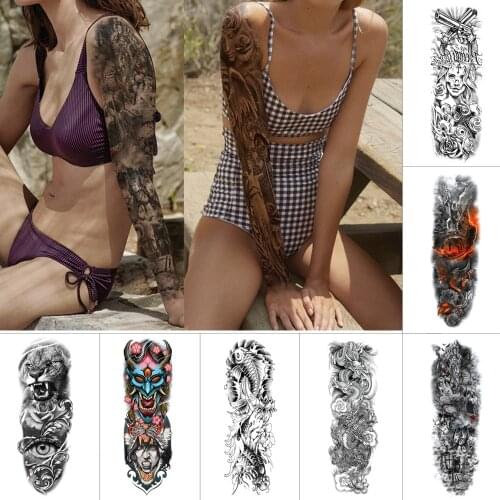 Temporary Tattoo Sticker Full Arm Large Sleeve Big Sleeve skull flower fish sailboat dragon Fake tattoo Body Art Paint 480*170mm