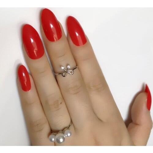 Bright red Acrylic False nails Stiletto Artificial Press Fake nails On Nails Pointed Ladies DIY Manicure 24pcs on Tips Full Wrap