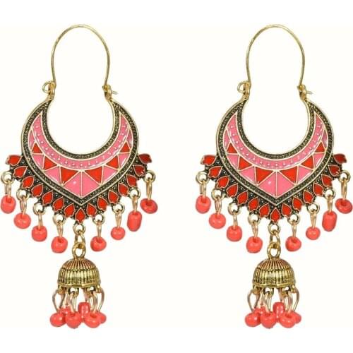 Indian Jhumka Earrings for Women Bohemian Multi colors Resin Beaded Statement Earring Afghan Egypt Festival Party Jewelry