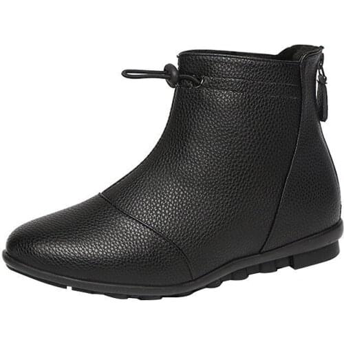 New Vintage Style PU Leather Women Flats Short Boots Flat Booties Soft Lining Womens Shoes Back Zip Ankle Boots Zapatos Mujer