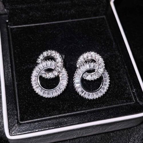 QTT Delicate Hoop Earrings 925 Sterling Silver Double Circle Shape Cubic Zirconia Fashion Earrings Wedding Accessories Ladies