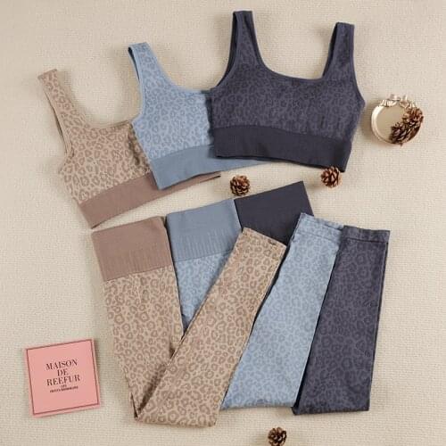 CHRLEISURE Summer Outfits Leopard Print Beauty Back Bra High Waist Thin Sexy Leggings 2 Piece Sets Womens