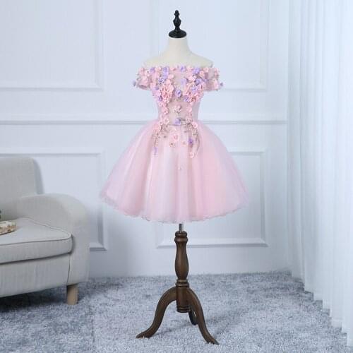 New pink sweat short lace lady girl women princess bridesmaid banquet party performance dress gown