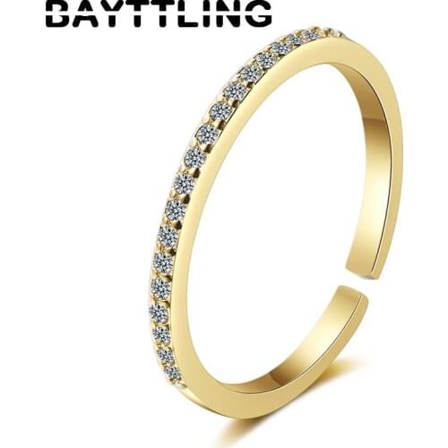 BAYTTLING 925 Sterling Silver Gold 3-piece Open Ring For Woman Fashion Simple Zircon Wedding Gift Jewelry