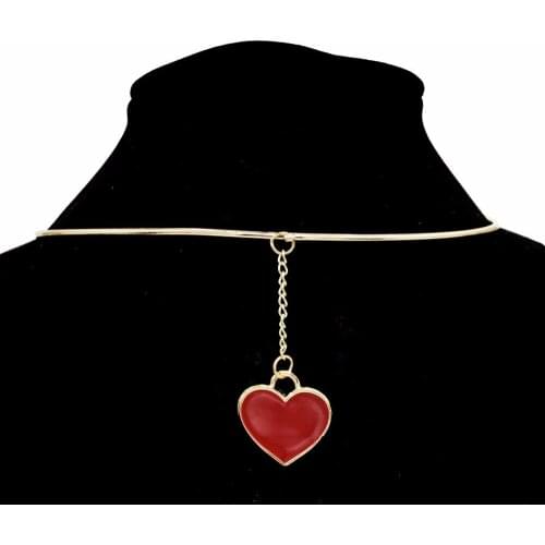 Cute Girl Black Red Enamel Heart Pendant Necklaces for Women Bohemian Summer Holiday Party Gold Chain Necklace collier femme