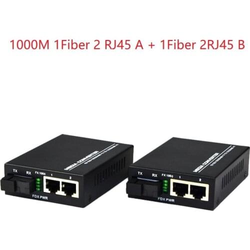 1 Pair 100/1000M Fiber Optic Transceiver 1 Fiber port 2 RJ45 port A and B 3km or 20km Single-Mode Optical Fiber Media Converter