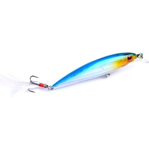 1pcs 2019 fishing lure 8g 9cm Plastic Minnow Hard bait Wobbler Artificial Isca Tackle with 6#feather Treble hook