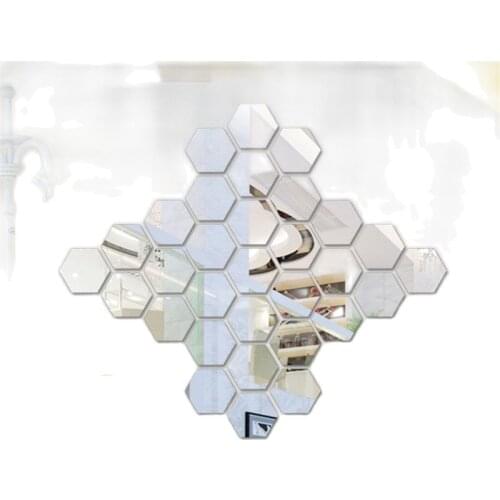 12 Piece Hexagonal Mirror Wall Sticker Home Decoration DIY Multi Size