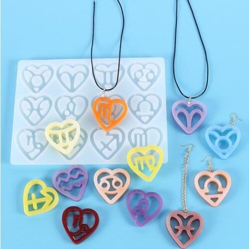 12Constellation Pendant Crystal Epoxy Resin Mold Earring Keychain Silicone Mould