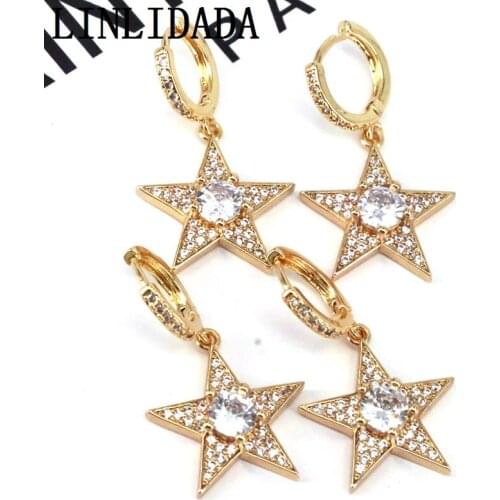 5Pairs Gold Charms Drop Earrings For Women Crystal Star Earrings Dangle CZ Zirconia Huggie Female Jewelry