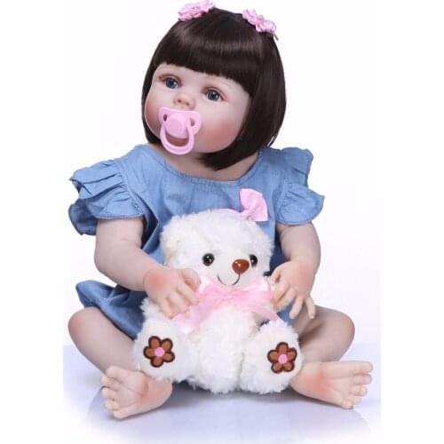 55cm Full Body Silicone Reborn Girl Baby Doll Toy Lifelike Princess Dress Newborn Babies Doll Cute Birthday Gift Bathe Toys