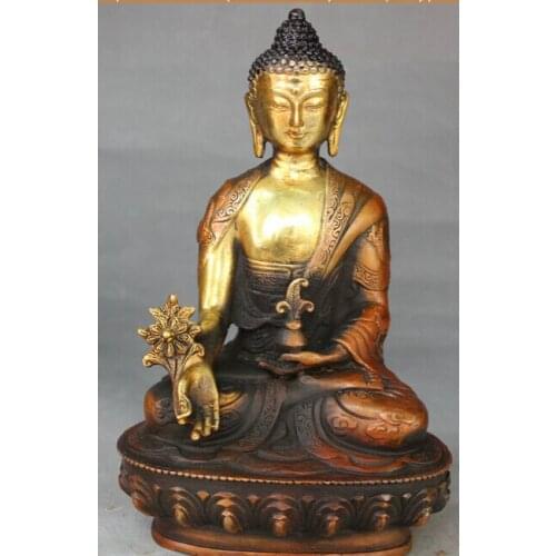 8" Tibet Tibetan Buddhism Bronze Gilt Menla Medicine Buddha Medical God Statue 21cm