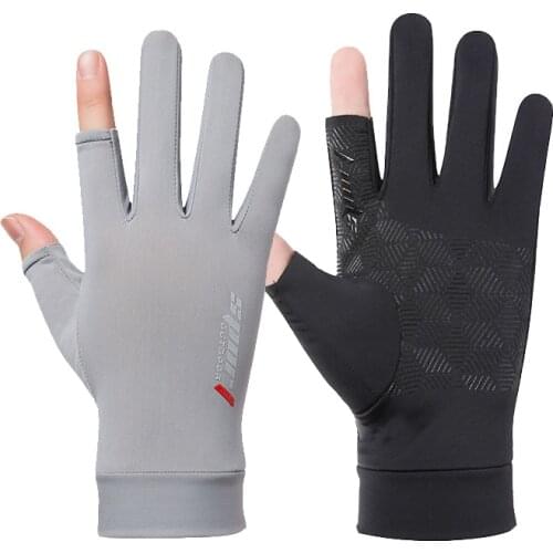 Anti-UV Men Women Fishing Gloves Spring Summer Ice cool Breathable Sunscreen Antiskid Open/Half Fingers Cycling Sport Gloves