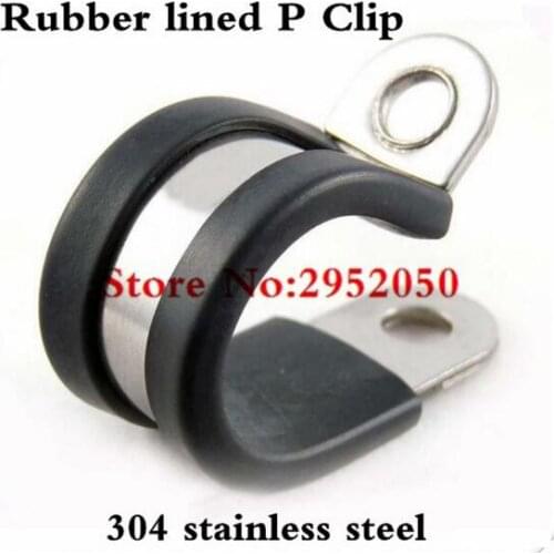 Free shipping 50pcs/lot 304 Stainless Steel Rubber Lined P Clips Cable Mounting Hose Pipe Clamp Mikalor