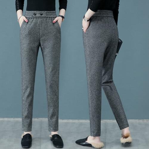 Woolen Pants Womens Autumn and Winter 2021 New High-waisted Thin All-match Casual Woolen Pants Pants Radish Harem Pants