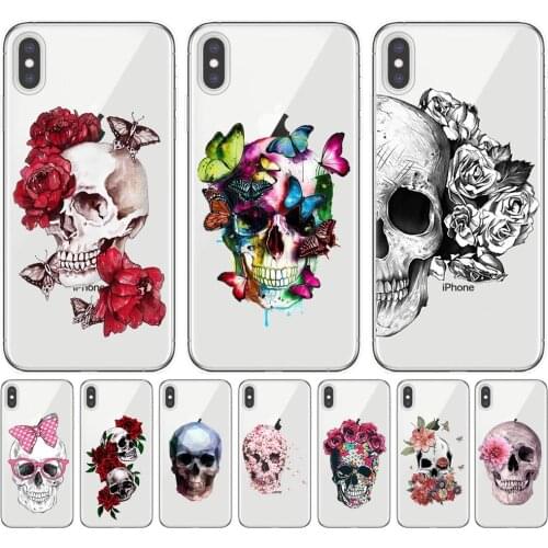 Retro Skulls With Roses Pattern Phone Case For iPhone Coque X XR XS 11 Pro Max 8 7 6 6S Plus 5S SE Soft TPU Silicone Cover Capa