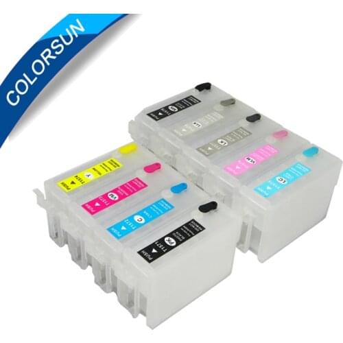 Colorsun 9 COLORS T157 Refillable Ink cartridges For Epson Stylus Photo R3000 printer with Auto Reset Chips T1571 T1579