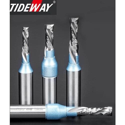 Woodworking TCT 3 Edges Straight Router Bit Double Veneer Cutter Engraving Slotting and Trimming Straight Sprial Milling Cutter