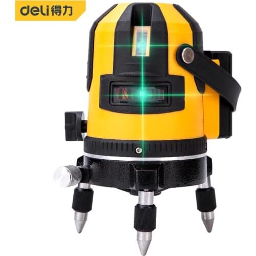Deli DL332003 Three Lines Laser Cast Line Instrument LD Green Light Spirit Level 360° Fine-Tuning Home Building Design And Use