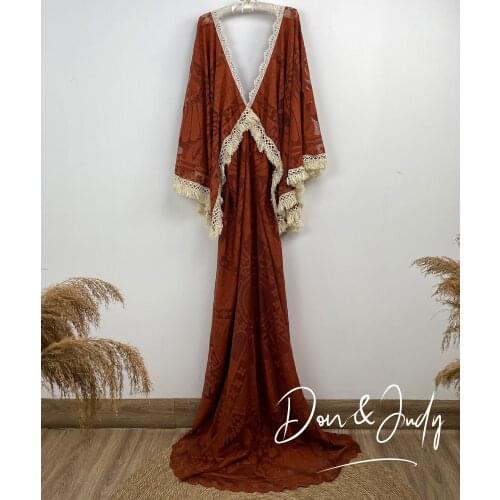 DON&JUDY Boho Maternity Lace Dresses For Photo Shoot Pregnant Woman Photography Dress Maternity Photo Shooting Maxi Gown V-neck