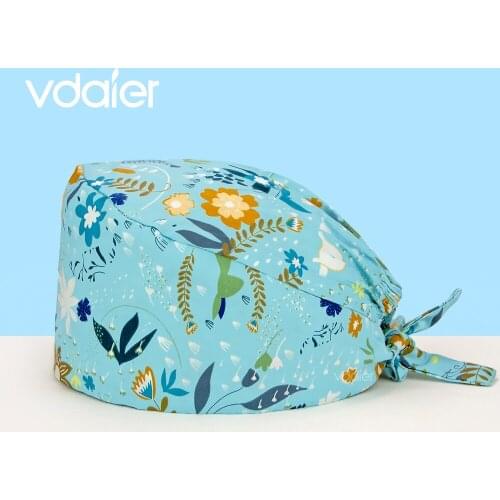 Breathable sweat-absorbent cartoon print High Quality scrub cap High Quality beauty salon lab work caps Dust scrub hat doctors