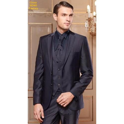 Custom Made Groom Navy Blue Groomsmen Notch Lapel Wedding/Dinner Suits Best Man Bridegroom (Jacket+Pants+Tie+Vest) B555
