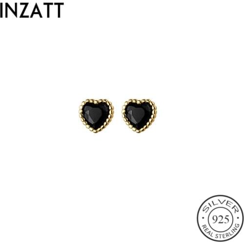 INZATT Real 925 Sterling Silver White Zircon Heart Stud Earrings For Fashion Women Minimalist Fine Jewelry Punk Accessories
