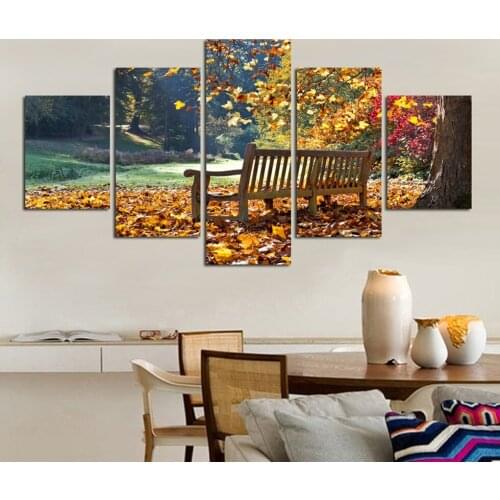 Canvas Painting Wall Art Pictures Living Room Decor Photo Frame 5 Pieces HD Print Park Trees Long Stools Landscape Poster