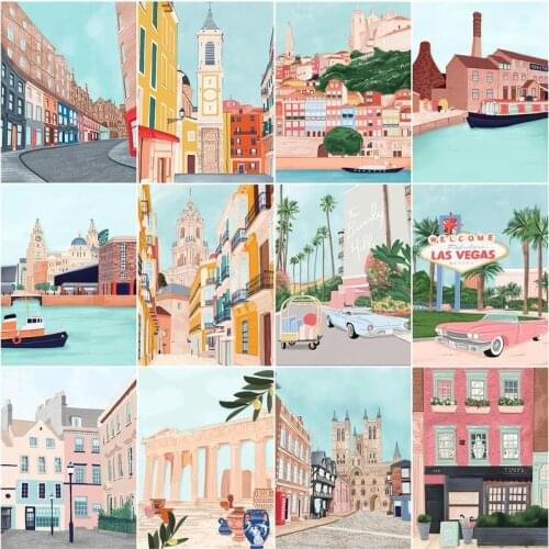 CHENISTORY Picture By Numbers City Landscape Acrylic Drawing Canvas Wall Art Oil Painting Street DIYSimplicity Home Decor Gift