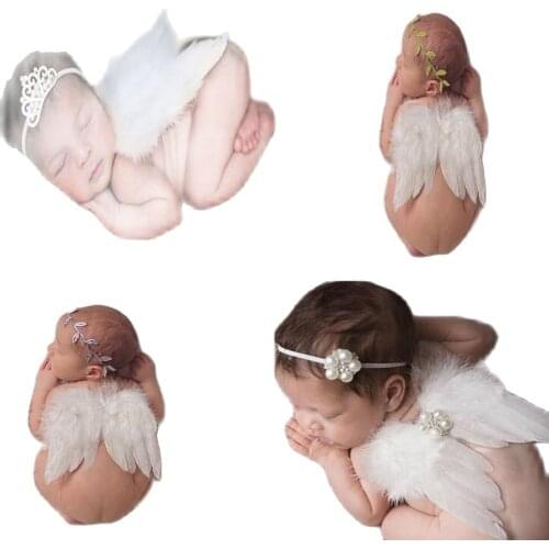 Cute Angel Wing Newborn Photography Props Soft Baby Girls Boys Feather Clothes Skirt Set Baby Hat newborn photography