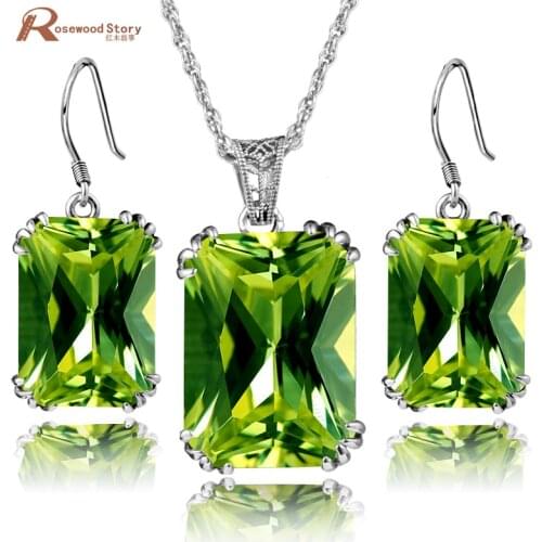 100% 925 Sterling Silver Jewelry Set Olive Created Peridot CZ Jewelry Sets Wedding Engagement Jewelry Victorian Vintage Style