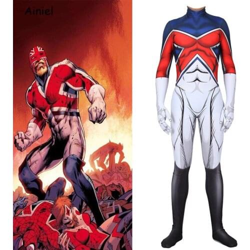 Captain Britain Superhero Cosplay Costume Brian Braddock Zentai Bodysuit Jumpsuits Halloween Costume Adult Men Kids