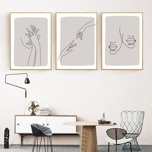Face Line Wall Art Poster Girl Hand Canvas Painting Minimalist Print Posters Modern Wall Pictures Nordic Bedroom Decor Picture