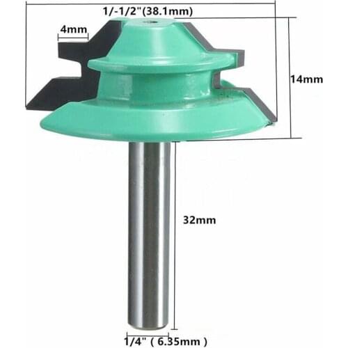Small Lock Miter Router Bit 45 Degree 1/4" Shank Milling Cutter 1-1/2" Width Tenon Cutter Woodworking Drilling Power Tools