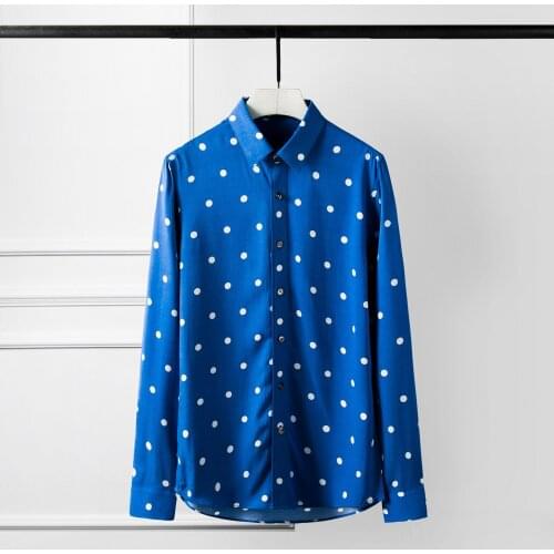 Lyocell Mens Shirts Plus Size 4xl Slim Fit Long Sleeve Mens Dress Shirts Polka Dot Printing Party Mens Shirts Camisa Masculina