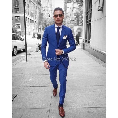 Costume Homme 2018 New Arrival Royal Blue Men Suit Big Pocket Formal Party Prom Suit Tuxedo Wedding Suits For Men Groom Suit