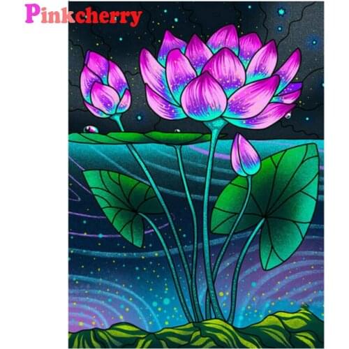 5D diy Diamond Painting lotus flowers Pictures Full Square Round Diamond mosaic Embroidery rhinestone home decoration art P66
