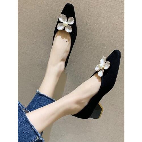 High heels womens spring and autumn 2021 new Korean style British style gentle female style flower pearl single shoe cover foot